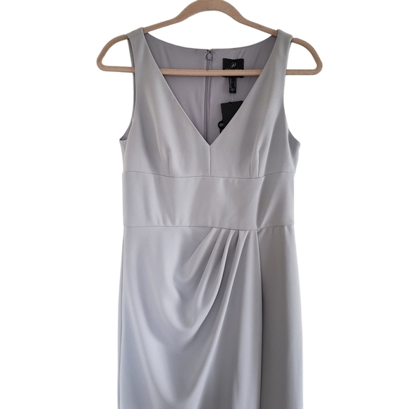 NWT Adrianna Papell Silver Gray Sleeveless Draped Formal Maxi Column Dress - Picture 5 of 9